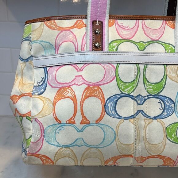 Coach Bag Purse Handbag Hampton Scribble Signature Logo Multicolor Tote Bag - Picture 5 of 16